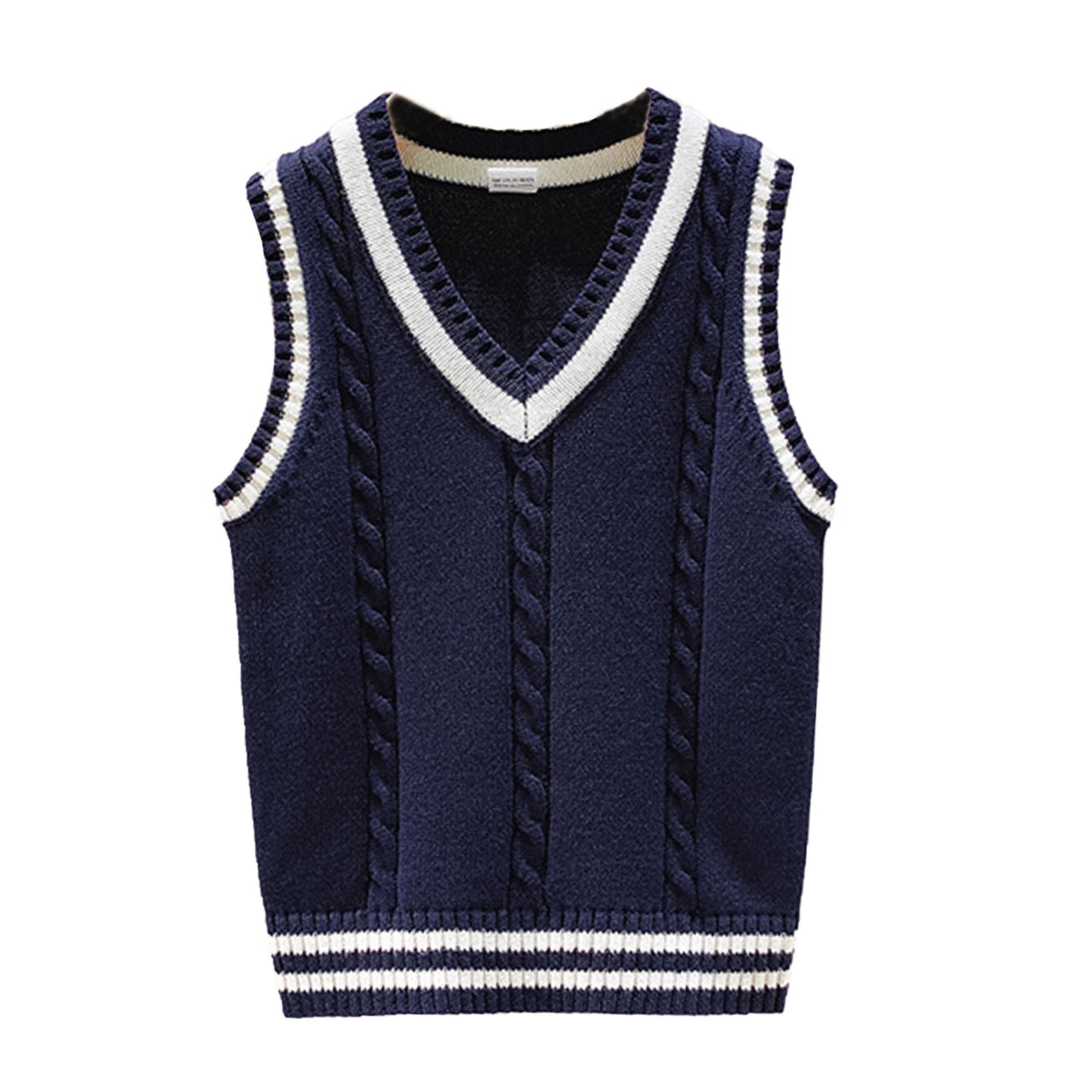 Boy And Girl Rhombus Pattern V-Neck College Style Sleeveless Vest Sweater