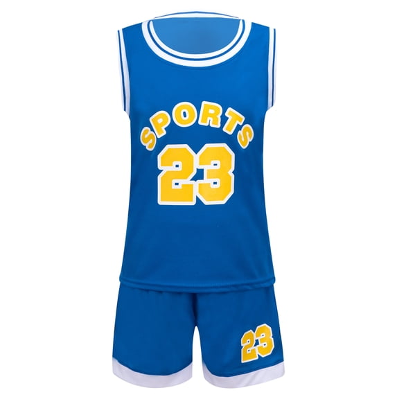 iixpin Kids Boys Soccer Jersey Outfits Basketball Football Training Suit Tank Vest with Shorts Blue 6-7