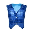 thumbnail image 1 of iixpin Kids Boys Sparkly Sequins Waistcoat Button Down Hip Hop Jazz Dance Vest Jacket Blue 13-14, 1 of 7