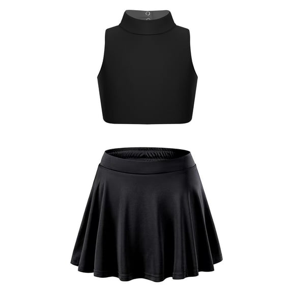 iixpin Kids Girl‘s 2 Piece Tennis Golf Dresss Outfits Crop Tank Top Pleated Mini Skirt Set Activewear Black 12