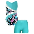 thumbnail image 1 of iixpin Kids Girls 2 Piece Dance Outfits Printed Gymnastic Leotard with Athletic Short Dancewear Tracksuit Swimsuit Blue Green 12, 1 of 7