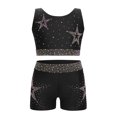 thumbnail image 1 of iixpin Kids Girls 2 Piece Gymnastics Dance Outfits Shiny Rhinestones Crop Top with Shorts Set Dancewear Black 16, 1 of 5