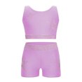 thumbnail image 1 of iixpin Kids Girls 2 Piece Gymnastics Dance Outfits Shiny Rhinestones Crop Top with Shorts Set Dancewear Light Purple 12, 1 of 5