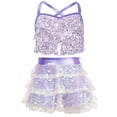 thumbnail image 1 of iixpin Kids Girls 2 Piece Jazz Latin Salsa Cha Cha Ballroom Performance Outfits Sequin Crop Top with Skirt Set Light Purple 12, 1 of 7