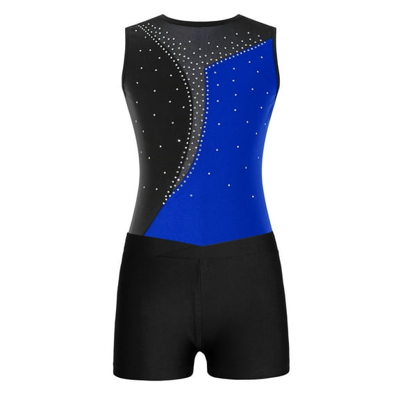iixpin Kids Girls 2 Pieces Ballet Dance Outfits Sleeveless Gymnastic Leotard with Booty Shorts Set Athletic Tracksuit Royal Blue&Black 12