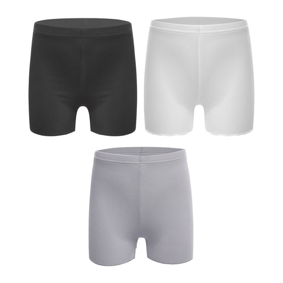 iixpin Kids Girls 3 Pack Ice Silk Shorts Dance Bike Shorts Gymnastics Yoga Athletic Bottom Safety Shorts Under Dress Black&Gray&White 13-14