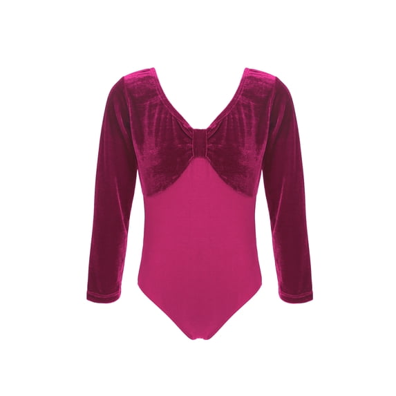 iixpin Kids Girls Ballet Dance Leotards Long Sleeves Velvet Bodysuit Dancewear Gymnastics One Piece Rose_Red 130