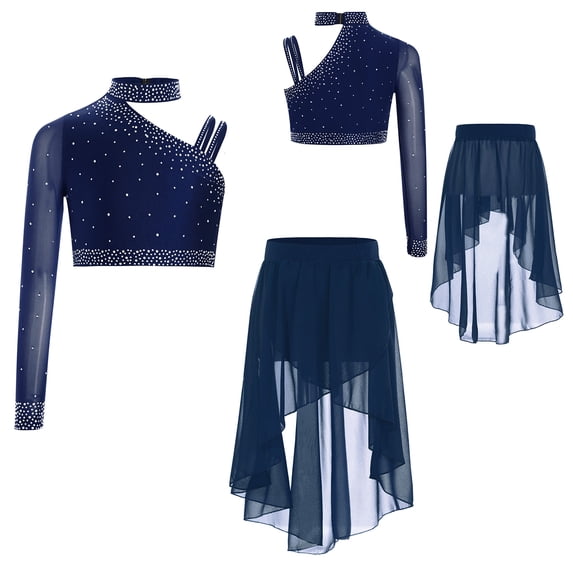 iixpin Kids Girls Ballet Gymnastics Leotard Lyrical Dance Outfits Jazz Latin Stage Performance Dresses Navy Blue 16