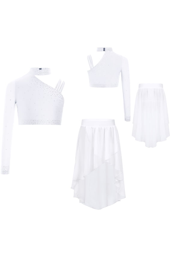 Kids Girls Ballet Gymnastics Leotard Lyrical Dance Outfits Jazz Latin Stage Performance Dresses White 6