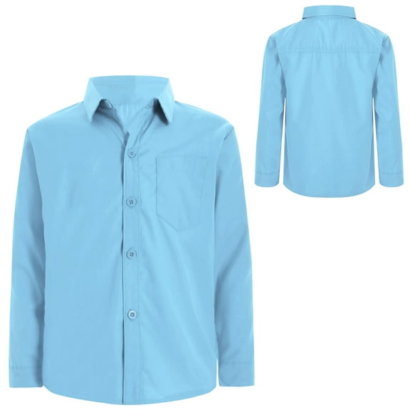 iixpin Kids Girls Boys Button Down School Uniform Shirts Casual Solid Long Sleeve Oxford Shirts Blouse Tops Light Blue 9-10