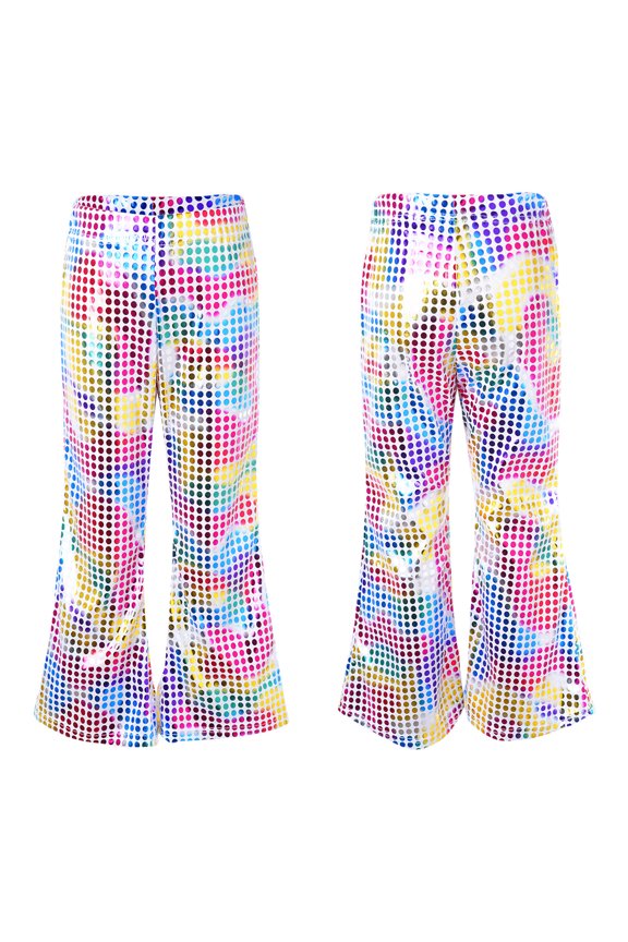 Kids Girls Boys Sequin Hip Hop Jazz Dance Pants Bell Bottom Flare Pants Stage Performance Disco Costume Colorful 6-7