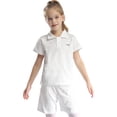 thumbnail image 1 of iixpin Kids Girls Boys Two-Piece Outfit Turn-Down Collar Short Sleeve Letter Embroidery T-shirt with White 130, 1 of 6