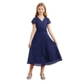 thumbnail image 1 of iixpin Kids Girls Cap Sleeve Chiffon Wedding Bridesmaid Dress V Neck Ruched Formal Gowns Navy Blue 8, 1 of 7
