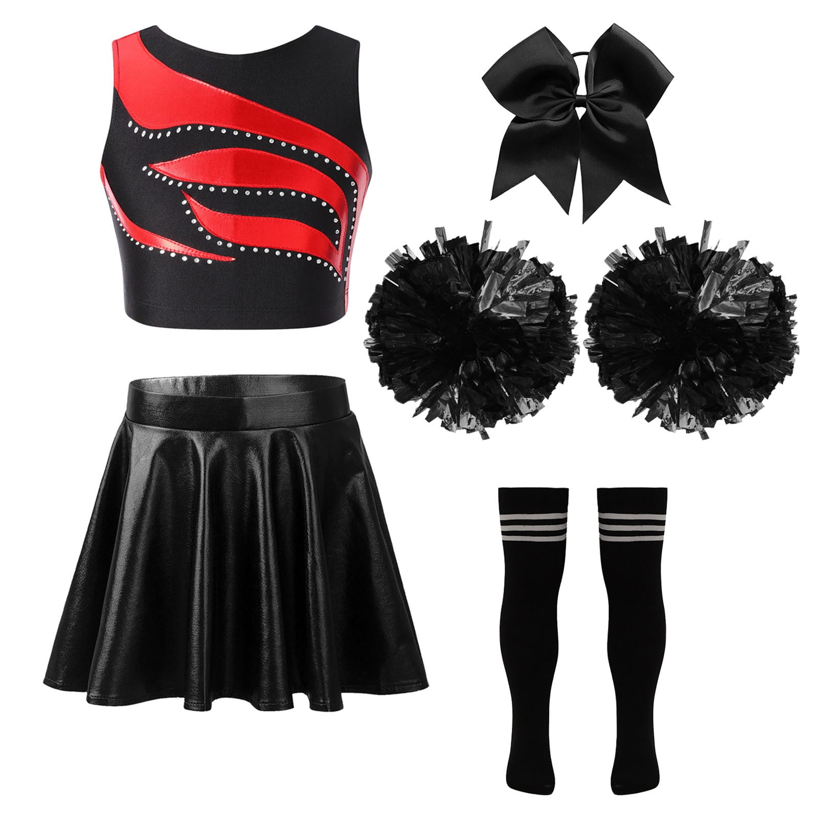 iixpin Kids Girls Cheerleading Dance Dress Uniform Cheer Leader Costume