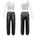 thumbnail image 1 of iixpin Kids Girls Dance Costume 2 Piece Hip Hop Jazz Outfits One Shoulder Crop Top with Jogger Pants Dancewear Silver&Black 16, 1 of 6