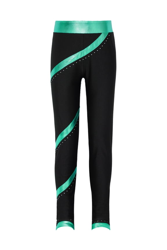 Kids Girls Figure Ice Skating Pants Training Practice Skating Leggings Spiral Tight Pants Blue Green 8