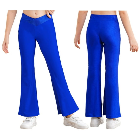 iixpin Kids Girls Flare Leggings High Waisted Trouser Bell Bottom Pants Dance Yoga Athletic Dancewear Blue 8