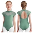 thumbnail image 1 of iixpin Kids Girls Floral Lace Sleeve Ballet Dance Unitard Gymnastics Leotard Sports Jumpsuit Bodysuit Dancewear Green 13-14, 1 of 6
