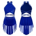 thumbnail image 1 of iixpin Kids Girls Glittery Backless Ballet Dance Leotard Lyrical Dress Sheer Mesh Mock Neck Latin Salsa Dresses Blue 8, 1 of 6