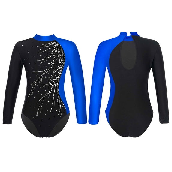 iixpin Kids Girls Gymnastics Leotard Long Sleeve Ballet Dance Bodysuit Keyhole Back Unitard Biketard Dancewear Royal Blue 16