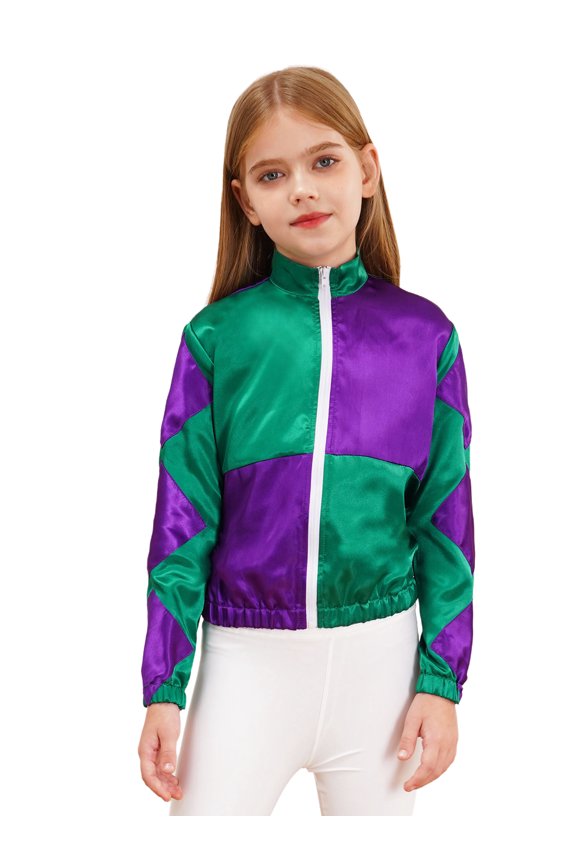 Kids Girls Halloween Horse Trainer Jacket Horse Riding Outfits Long Sleeve Zipper Jacket Green 10