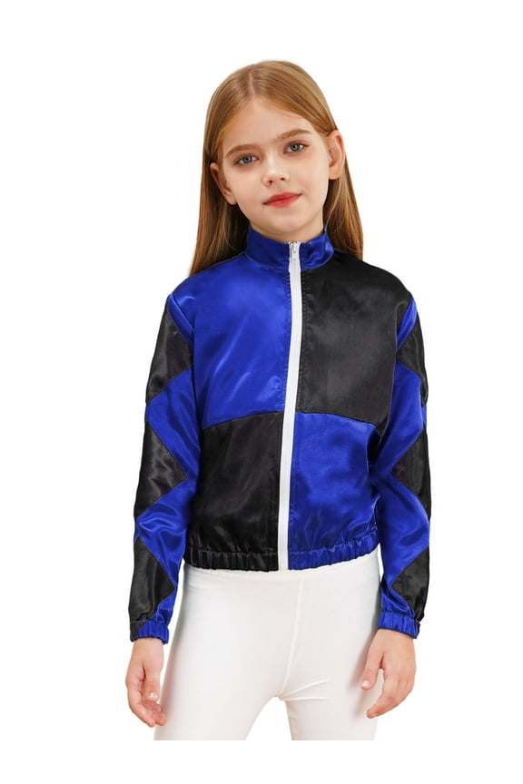 Kids Girls Halloween Horse Trainer Jacket Horse Riding Outfits Long Sleeve Zipper Jacket Royal Blue 16