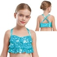 thumbnail image 1 of iixpin Kids Girls Hip Hop Dance Shirt Sparkle Sequins Sleeveless Halter Crisscross Back Metallic Crop Tops Light Blue 10, 1 of 6