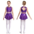 thumbnail image 1 of iixpin Kids Girls Jazz Ballet Modern Lyrical Dance Costume Cheerleading Sequin Tank Tops with Skirt Set Purple 16, 1 of 6