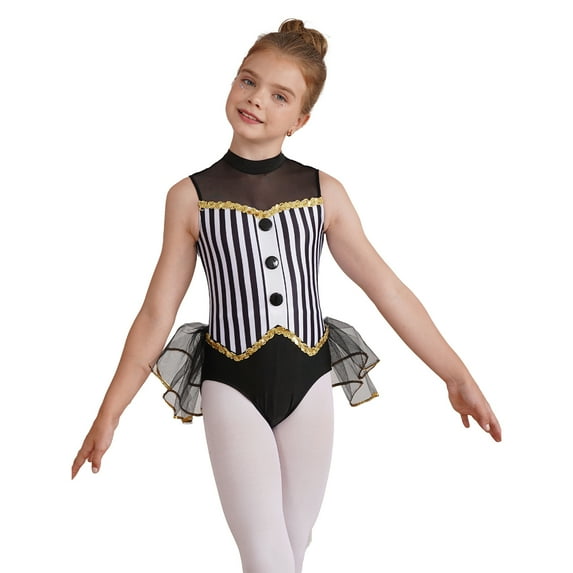 iixpin Kids Girls Jazz Dance Dress Sequin Stripe Leotard Halloween Performance Costume Circus Ringmaster Cosplay Black 14