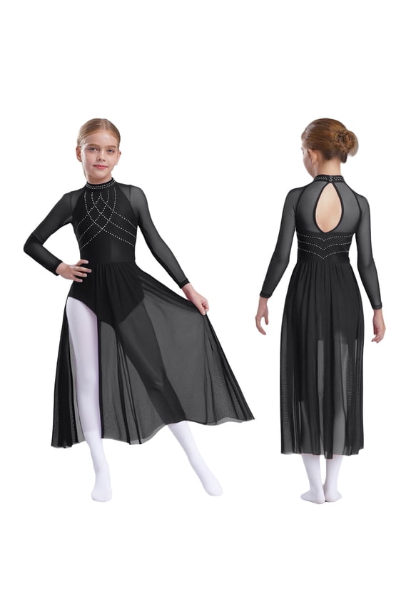 Kids Girls Jazz Latin Dance Performance Outfits Salsa Tango Tutu Dress Lyrical Dancewear Ballet Leotards Black 6