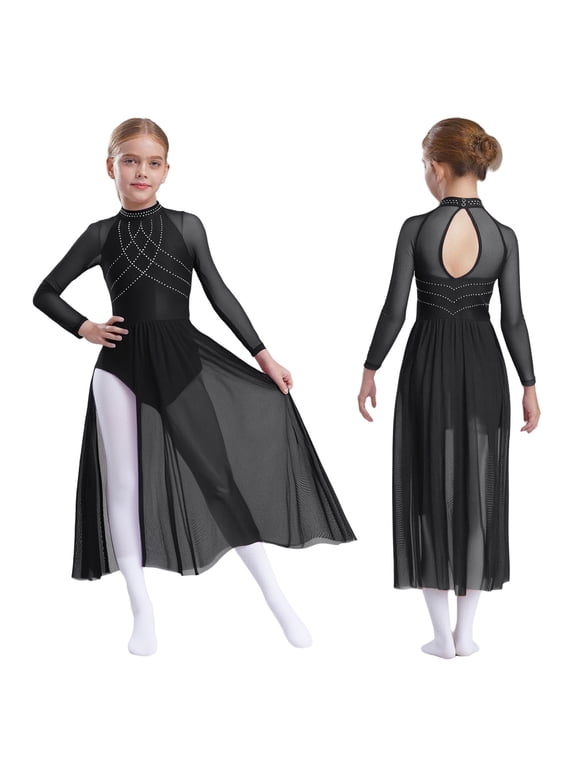 Kids Girls Jazz Latin Dance Performance Outfits Salsa Tango Tutu Dress Lyrical Dancewear Ballet Leotards Black 6