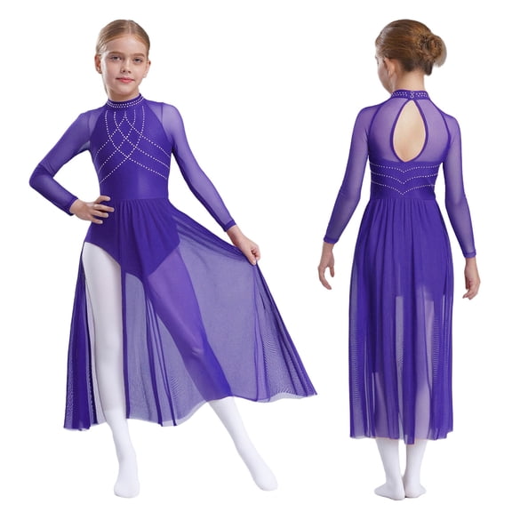 iixpin Kids Girls Jazz Latin Dance Performance Outfits Salsa Tango Tutu Dress Lyrical Dancewear Ballet Leotards Purple 6
