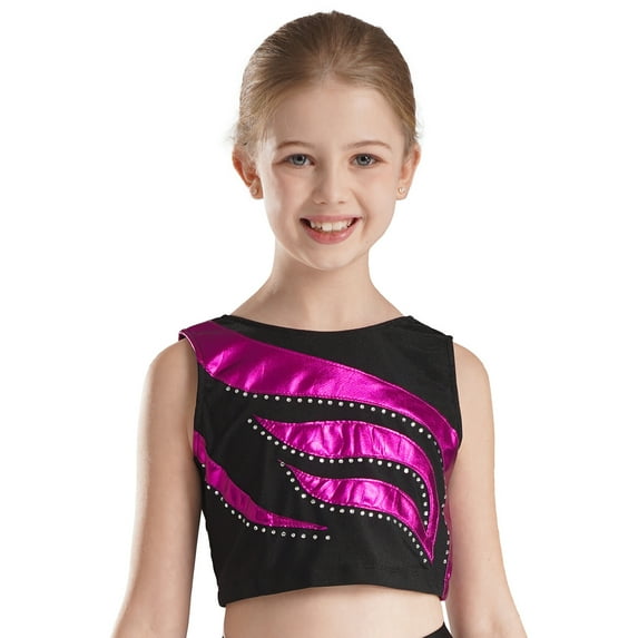 iixpin Kids Girls Jazz Modern Ballet Dance Crop Top Gymnastics T-Shirt Sports Athletic Workout Tee Performance Shirt Hot Pink 10