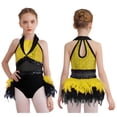 thumbnail image 1 of iixpin Kids Girls Latin Jazz Tulle Skirted Bodysuit Sequin Ballroom Dancewear Feather Ballet Dance Leotard Yellow 8, 1 of 6