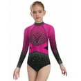 thumbnail image 1 of iixpin Kids Girls Long Sleeve Gymnastics Leotard Sparkly Rhinestone Cutout Back Figure Skating Dance Bodysuit Hot Pink 16, 1 of 5