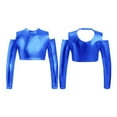 thumbnail image 1 of iixpin Kids Girls Long Sleeves Athletic Shiny Metallic Dance Crop Top for Dancewear Performance Costume Royal Blue 6, 1 of 6