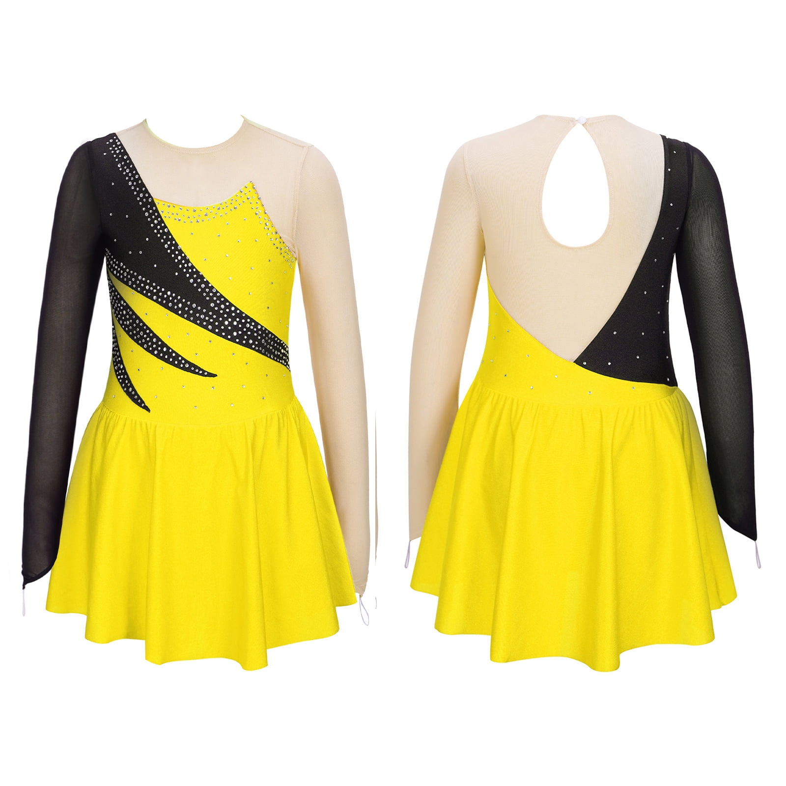 Girls Figure Skating Dress Sleeveless Sequin Mesh Ballet Costume - Dance Stage Performance Competition Outfit