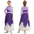 thumbnail image 1 of iixpin Kids Girls' Metallic Color Block Contemporary Praise Dance Dress Irregular Hem Worship Praisewear Purple 14, 1 of 6