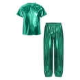 thumbnail image 1 of iixpin Kids Girls Metallic Jazz Dance Outfit Short Sleeve Sparkly T-shirt and Pants 2 Piece Hip Hop Dancewear Green 15-16, 1 of 7