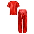 thumbnail image 1 of iixpin Kids Girls Metallic Jazz Dance Outfit Short Sleeve Sparkly T-shirt and Pants 2 Piece Hip Hop Dancewear Red 14-15, 1 of 7