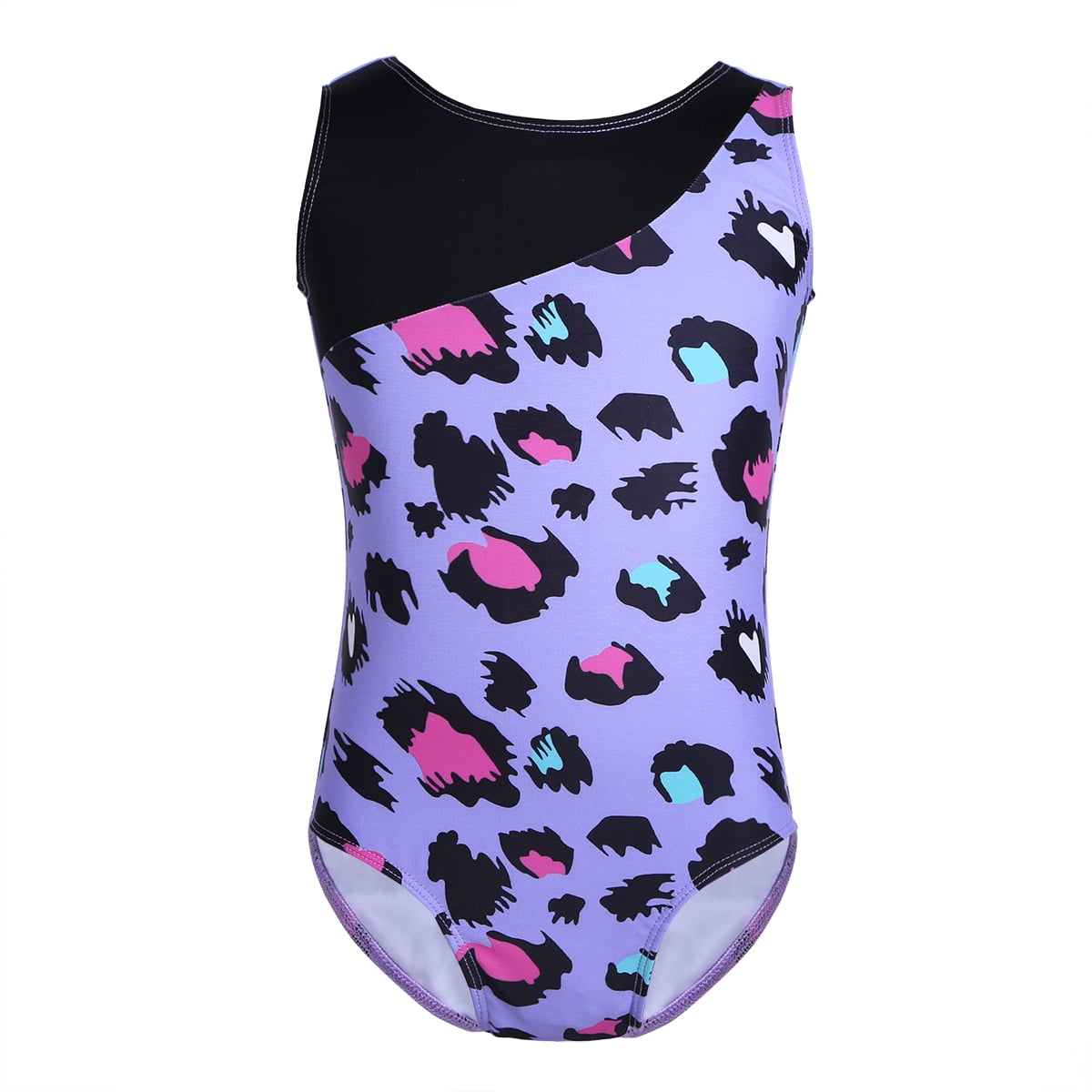 iixpin Kids Girls One Piece Gymnastics Leotard Sleeveless Leopard Print Ballet Dance Bodysuit