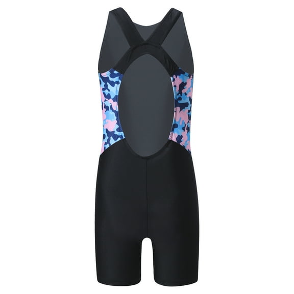 iixpin Kids Girls Racer Cutout Back One Piece Boyleg Swimsuit Athletic Rash Guard Wetsuist Sporty Swimwear Blue Camouflage&Black 14