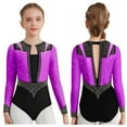 thumbnail image 1 of iixpin Kids Girls Rhinestones Gymnastics Leotard Long Sleeve Figure Skating Bodysuit Lyrical Dancewear Purple 10, 1 of 6