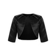 thumbnail image 1 of iixpin Kids Girls Satin Cropped Cardigan Jacket 3/4 Sleeve Open Front Bolero Shrug Princess Cape Black 4, 1 of 5
