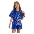 thumbnail image 1 of iixpin Kids Girls Sequins Cap Sleeve Short Jumpsuit Sparkly V-Neck Formal Party Romper Disco Dance Romper Blue 12, 1 of 7