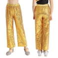 thumbnail image 1 of iixpin Kids Girls Shiny Sequin Jazz Dance Pants Disco Party Flared Trousers Stage Performance Hip Hop Dance Costume Gold 16, 1 of 6