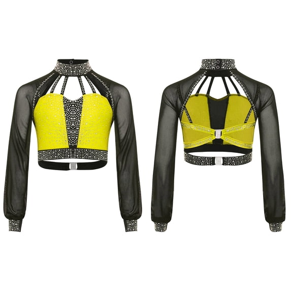 iixpin Kids Girls Shiny Yoga Sports Workout Modern Ballet Crop Top Rhinestones Jazz Dance Tank Cami Vest Yellow 14
