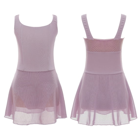 iixpin Kids Girls Sleeveless Ballet Dance Dress Gymnastic Tutu Skirted Leotard Dancewear Ballerina Outfits Dusty Pink 13-14