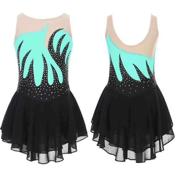 iixpin Kids Girls Sleeveless Figure Ice Roller Skating Dress Modern Ballet Lyrical Dance Dress Performance Costume Light Blue 10