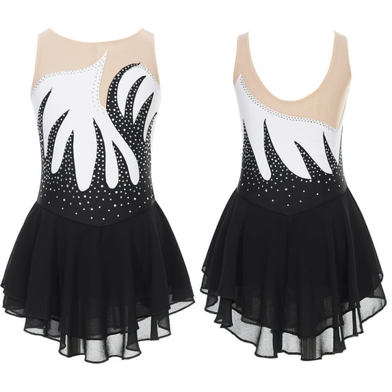 iixpin Kids Girls Sleeveless Figure Ice Roller Skating Dress Modern Ballet Lyrical Dance Dress Performance Costume White 8